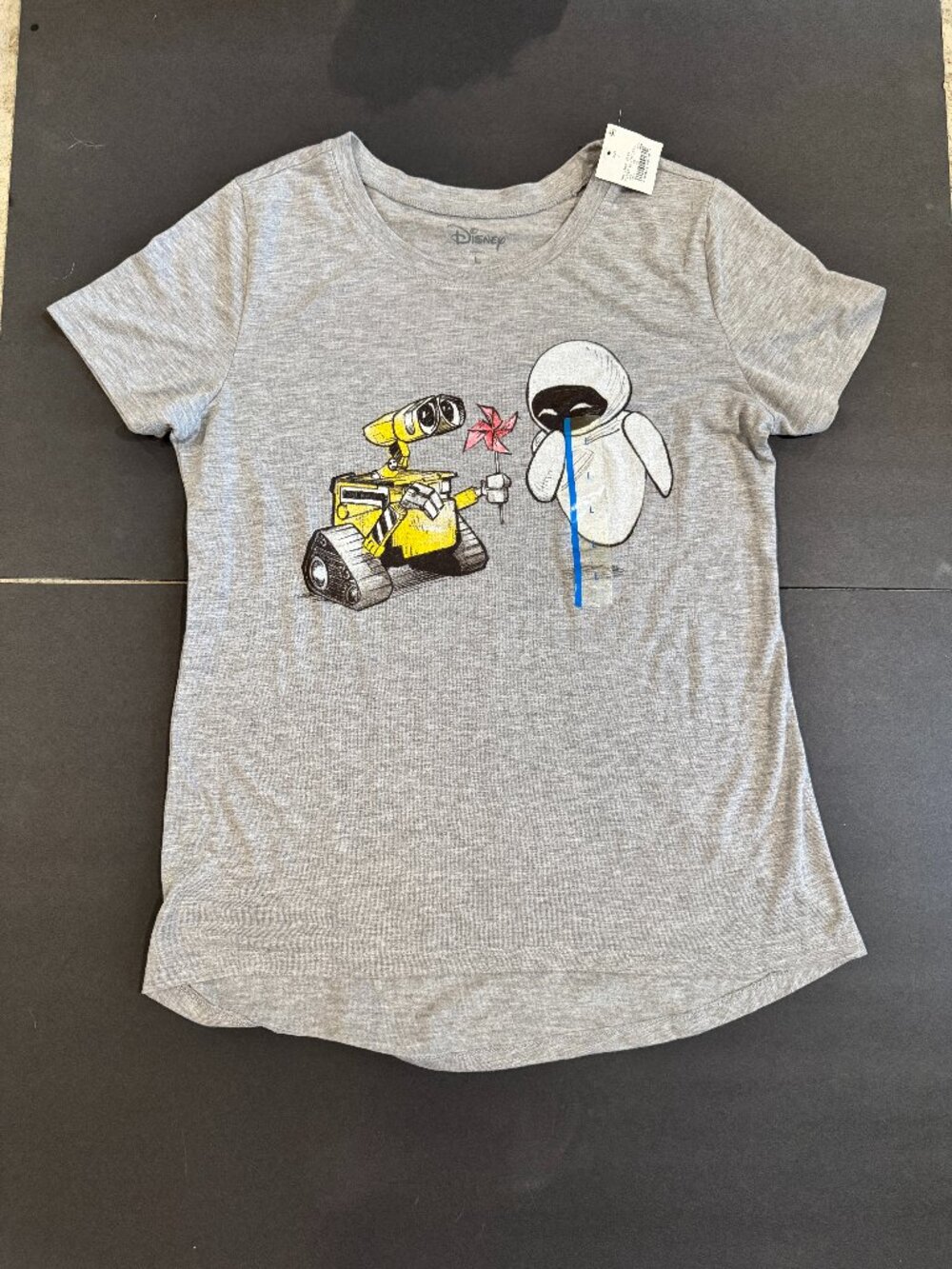Official Disney Pixar WALL-E & EVE Grey Graphic Tee - NWT
